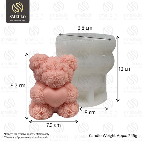 Smello's 3D Heart Rose Bear Candle Silicone Mould (SCM 193)