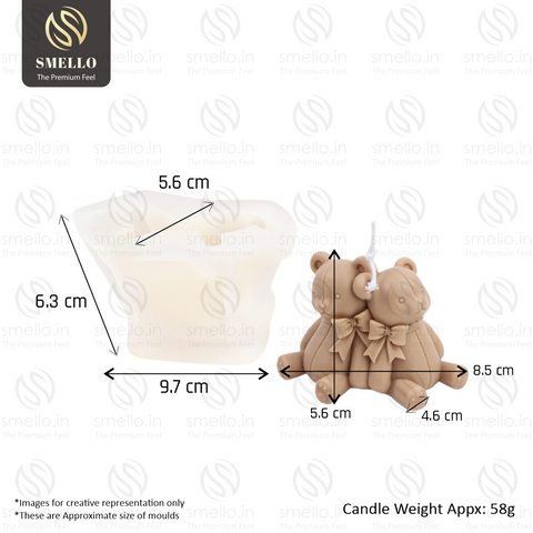 Smello's Couple Teddy Bear With Ribbon Candle Silicone Mould (SCM 197)
