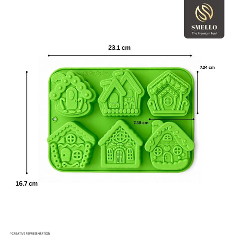 Smello's 6 Cavity Gingerbread House Kids Special Silicone Mould (KS 120)