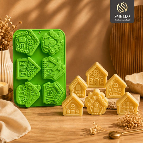 Smello's 6 Cavity Gingerbread House Kids Special Silicone Mould (KS 120)