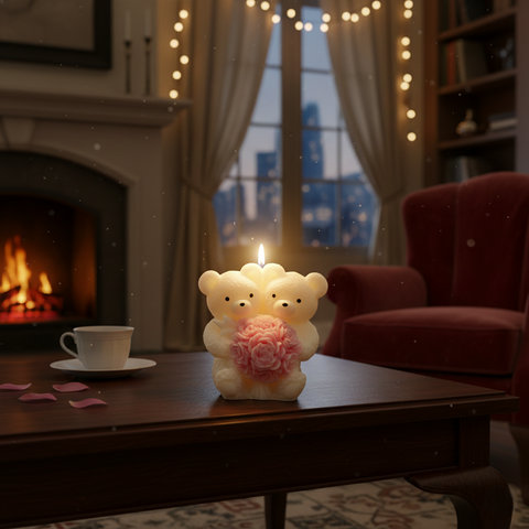 Smello 3D Teddy Bear holding a Bouquet of Roses Silicone mould for Candles, Soap & Resin (SCM 280)