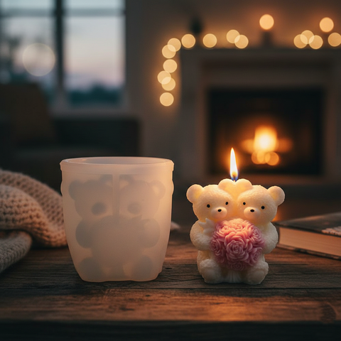 Smello 3D Teddy Bear holding a Bouquet of Roses Silicone mould for Candles, Soap & Resin (SCM 280)