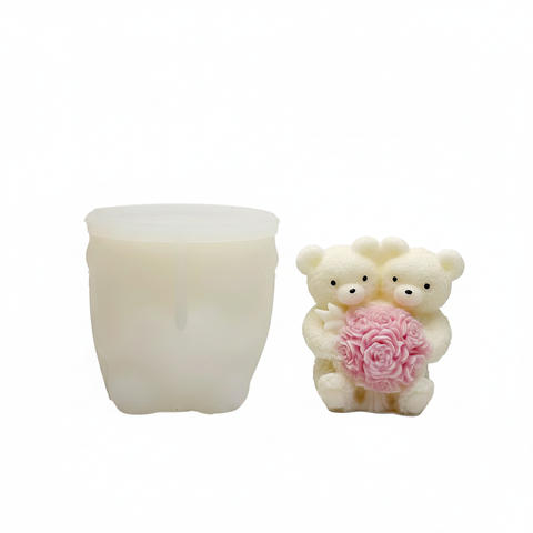 Smello 3D Teddy Bear holding a Bouquet of Roses Silicone mould for Candles, Soap & Resin (SCM 280)