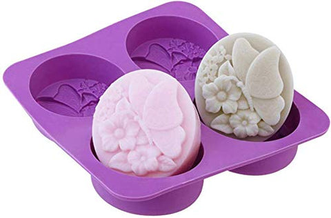 Smello's 4 Cavity Oval Butterfly Flower Silicone 3D Multi Cavity Mould (MC 109)