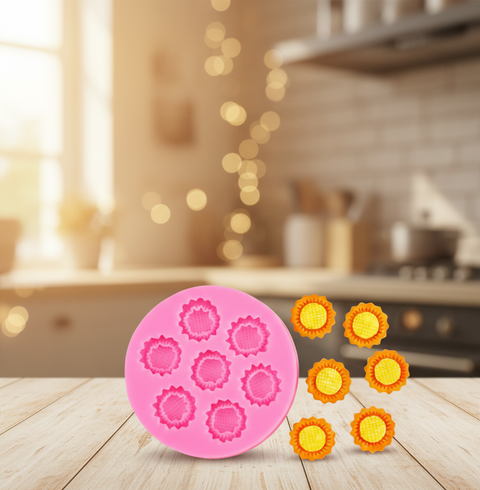 Smello's 7 Cavity Mini Sunflower Flower Silicone Fondant Mould (FB 159)