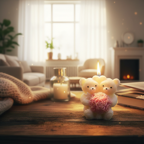 Smello 3D Teddy Bear holding a Bouquet of Roses Silicone mould for Candles, Soap & Resin (SCM 280)