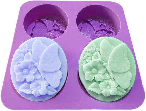 Smello's 4 Cavity Oval Butterfly Flower Silicone 3D Multi Cavity Mould (MC 109)