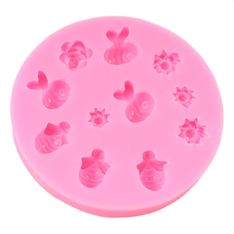 Smello's 11 Cavity Honeybee and Flowers Silicone Fondant Mould (FB 121)