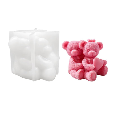 Smello's Couple Teddy Bear With Heart Candle Silicone Mould (SCM 196)