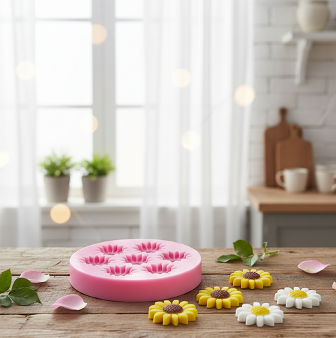 Smello's 7 Cavity Daisy Flower Silicone Fondant Mould (FB 157)