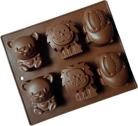 Smello's 6 Cavity Animal Lion Bear Buffalo Kids Special Silicone Mould (KS 102)