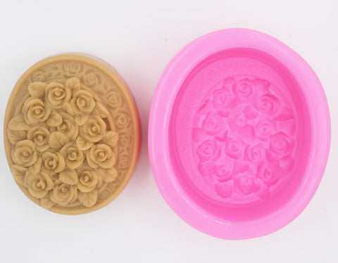 Smello's Oval Rose Embossed Floral Silicone Soap Moulds (SC 106)