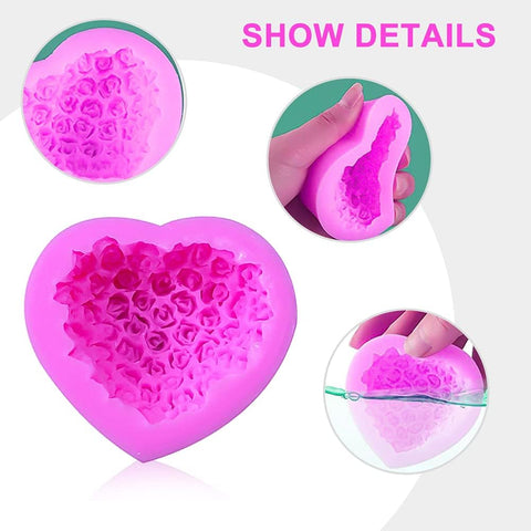 Smello's 3D Rose Floral Heart Shaped Silicone Soap Moulds (SC 104)