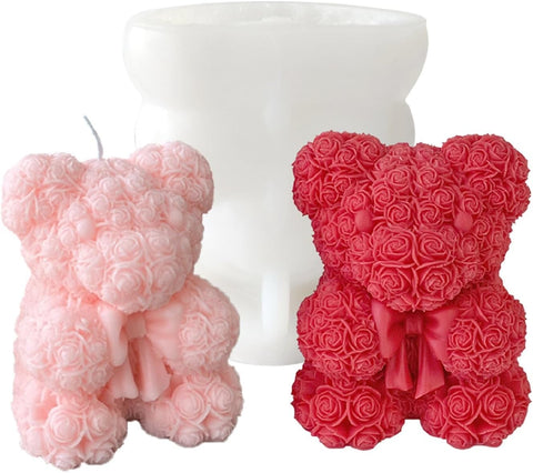 Smello's 3D Bow-tie Rose Bear Candle Silicone Mould (SCM 192)