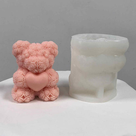 Smello's 3D Heart Rose Bear Candle Silicone Mould (SCM 193)