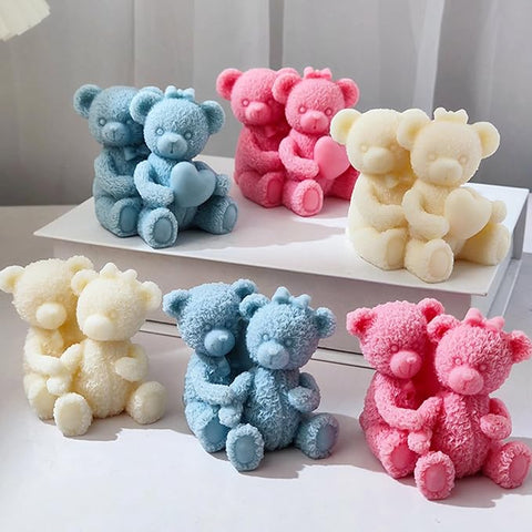 Smello's Couple Teddy Bear With Heart Candle Silicone Mould (SCM 196)