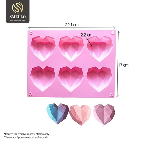 Smello's 6 Cavity Diamond Heart Silicon Moulds (BS 118)