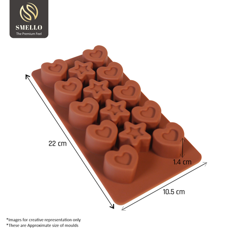 Smello's 14 Cavity Star and Heart Chocolate Silicone Moulds (CHM 115)