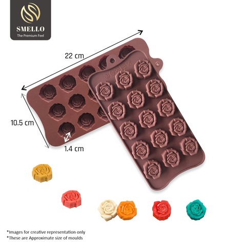 Smello's 15 Cavity Rose Shaped Chocolate Silicone Moulds (CHM 134)