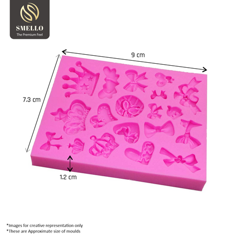 Smello's 19 Cavity Queen Bows Princess Silicone Fondant Mould (FB 105)