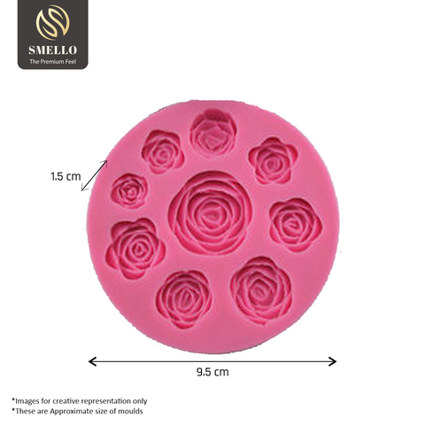 Smello's 9 Cavity Rose Shaped Flowers Silicone Fondant Mould (FB 106)