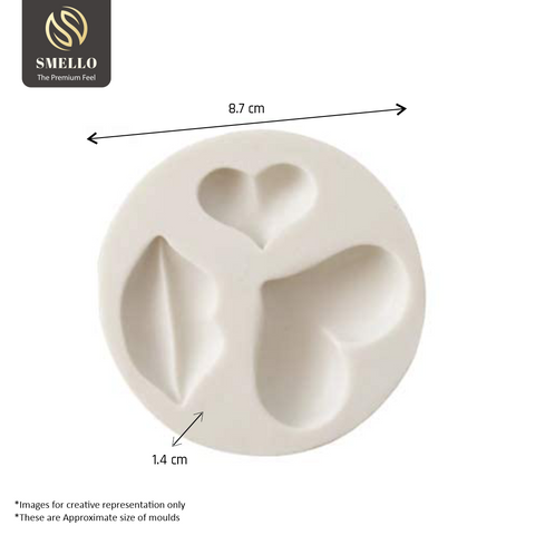 Smello's 3 Cavity Heart and Lips Silicone Fondant Mould (FB 111)