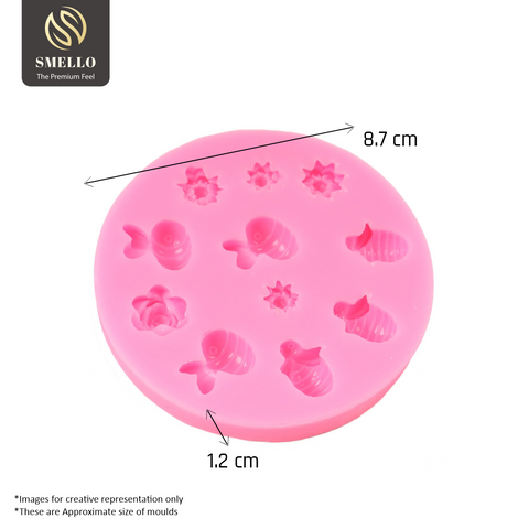 Smello's 11 Cavity Honeybee and Flowers Silicone Fondant Mould (FB 121)