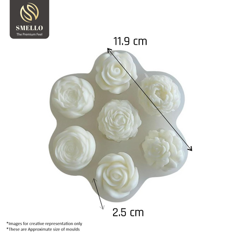 Smello's 7 Cavity 3D Rose Flower Silicone Fondant Mould (FB 139)