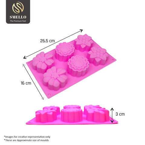 Smello's 6 Cavity Cute Silicone Floral Mould (FM 106)