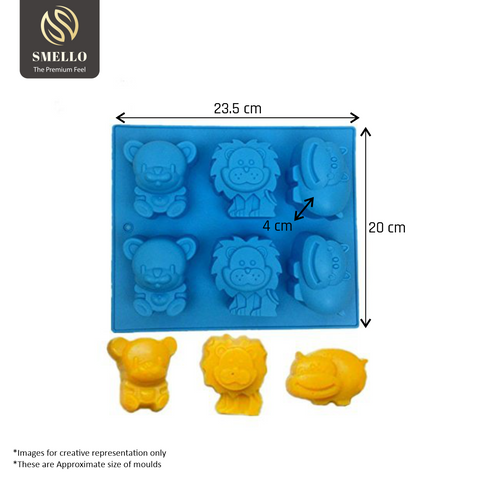 Smello's 6 Cavity Animal Lion Bear Buffalo Kids Special Silicone Mould (KS 102)