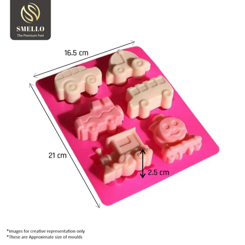 Smello's 6 Cavity Car, Bus and Train Kids Special Silicone Mould (KS 105)