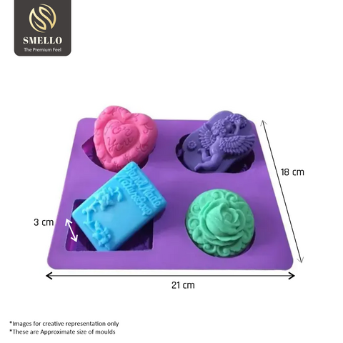 Smello's Heart Rectangular Oval and Circle Bar Silicone 3D Multi Cavity Mould (MC 106)