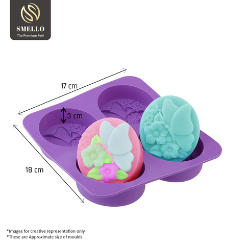 Smello's 4 Cavity Oval Butterfly Flower Silicone 3D Multi Cavity Mould (MC 109)