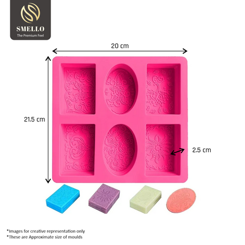 Smello's 6 Cavities Oval and Rectangle Silicone 3D Multi Cavity Mould (MC 118)