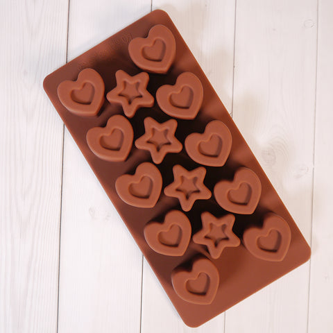 Smello's 14 Cavity Star and Heart Chocolate Silicone Moulds (CHM 115)