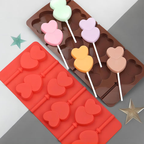 Smello's Double Heart Lollipop Chocolate Silicone Moulds (CHM 138)