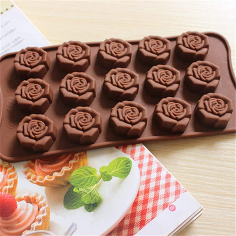 Smello's 15 Cavity Rose Shaped Chocolate Silicone Moulds (CHM 134)