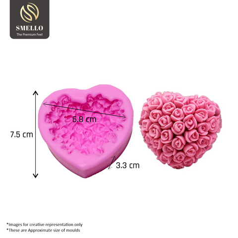 Smello's 3D Rose Floral Heart Shaped Silicone Soap Moulds (SC 104)