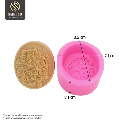 Smello's Oval Rose Embossed Floral Silicone Soap Moulds (SC 106)