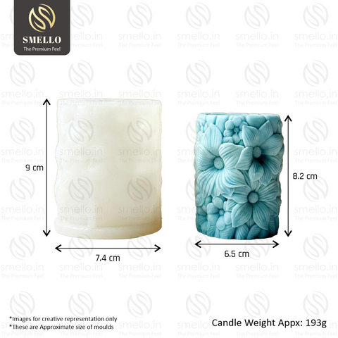 Smello 3D Floral Cylinder Silicone mould – Flower Candle mould for DIY Scented Candles, Soaps & Resin (SCM 240)