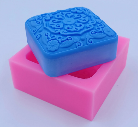 Smello's Royal Square Embroidery Rectangular Shape Silicone Soap Moulds (SC 125)