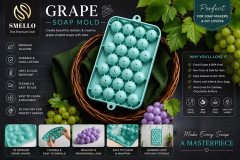 SMELLO Grape Soap Mold | 25 Cavity Silicone Mold for Handmade Soap Making
