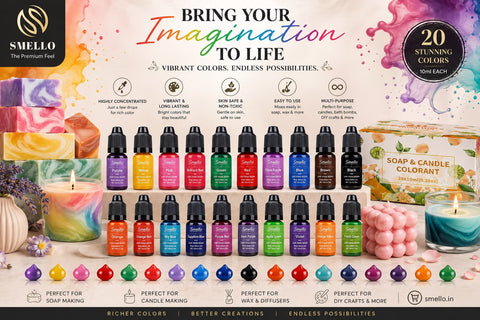 SMELLO Premium Soap & Candle Colorant Set – 20 Vibrant Liquid Colors (10ml Each)