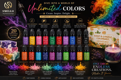 SMELLO Premium Soap & Candle Colorant Set – 20 Vibrant Liquid Colors (10ml Each)