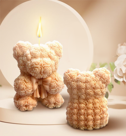 Smello's 3D Bow-tie Rose Bear Candle Silicone Mould (SCM 192)