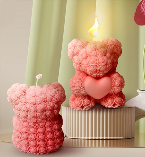 Smello's 3D Heart Rose Bear Candle Silicone Mould (SCM 193)