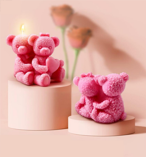 Smello's Couple Teddy Bear With Heart Candle Silicone Mould (SCM 196)