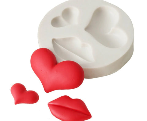 Smello's 3 Cavity Heart and Lips Silicone Fondant Mould (FB 111)