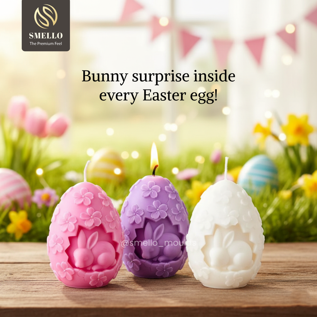 Smello Easter egg with cute Bunny Silicone mould for Candles, Soap & R