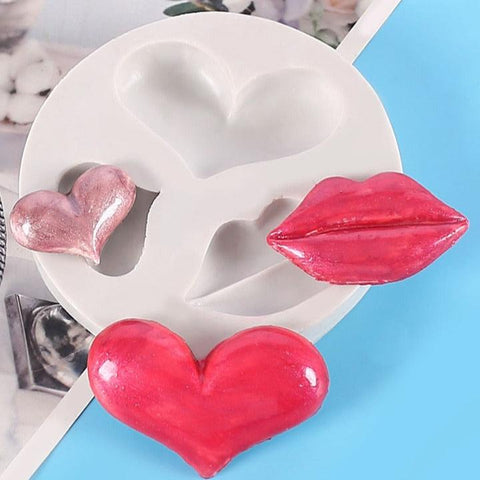 Smello's 3 Cavity Heart and Lips Silicone Fondant Mould (FB 111)